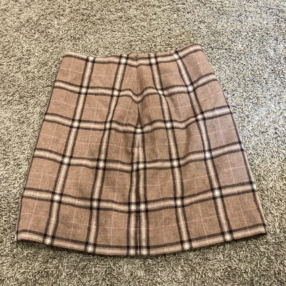 Ann Taylor Brown Plaid Sz 4 90% Wool Mini Collegiate Preppy Dark/Light Academia - Picture 5 of 12
